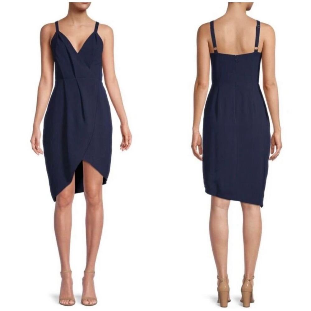 dress the population owen midnight blue mini asymmetrical dress size 1X New